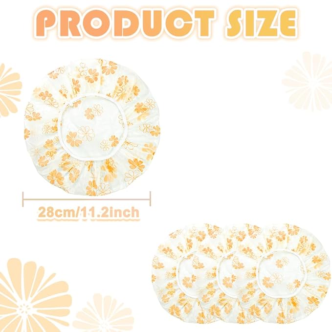 18Pcs Plastic Shower Caps for Women Waterproof Bath Caps Bathing Hair Cap Reusable Shower Caps for Shower,Spa,Salon,Housework,Girls,Home,Travel (Yellow-Flower)