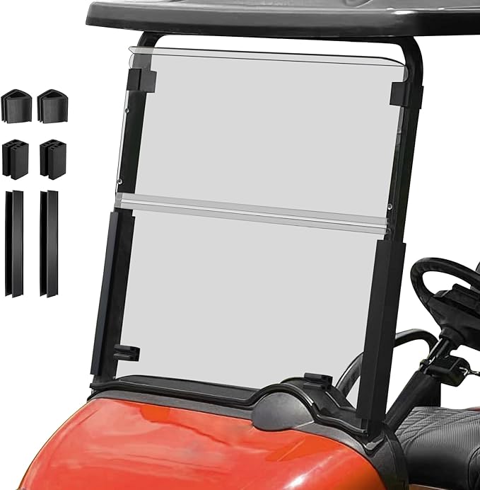 Golf Cart Foldable Windshield Fits 2008-Up EZGO RXV / Freedom RXV Only, 3/16" (5MM) Thicken Fits 1-1/4" Struts, Front Folding Windshield Replacement, Included Hardware