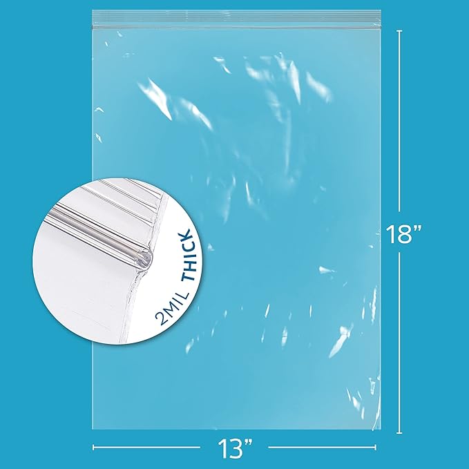 GPI - 2.5 Gallon Extra-large Zip Bags, 13" x 18" Large Reclosable Lock Zip Bags, Clear Plastic Zipper Storage Bags with Zip Top Lock for Freezer, Clothing, Food, Supplies - 1000 Count