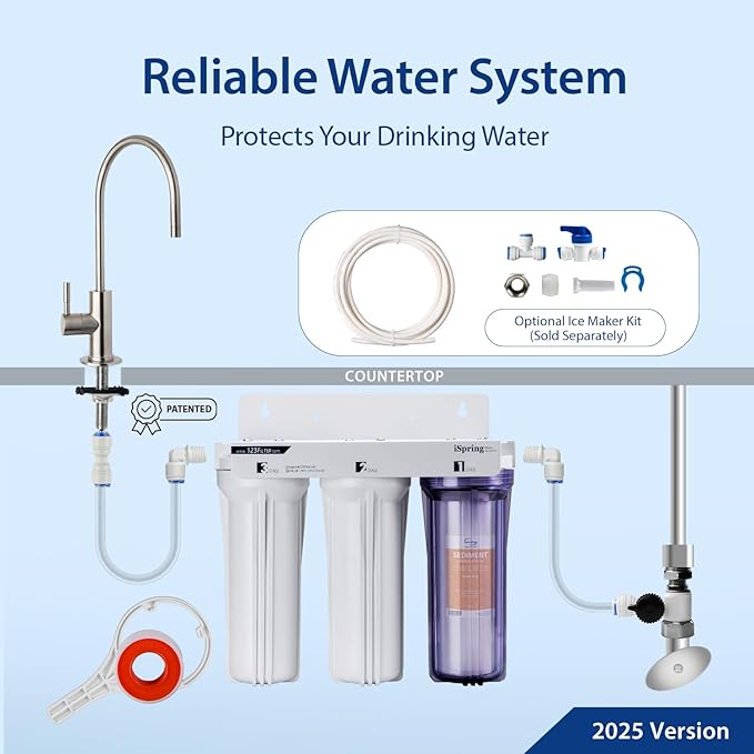 iSpring US31 Water Filtration System for Drinking, NSF Certified 3-Stage Water Filters, Tankless, High Capacity Water Filter System with Brushed Nickel Faucet