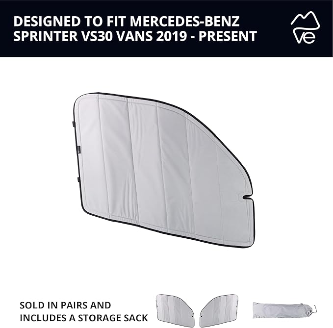 VanEssential Insulated Magnetic Blackout Front Door Window Covers (Pair) Designed for Mercedes-Benz VS30 (Van Years 2019 to Current) - Cool Gray