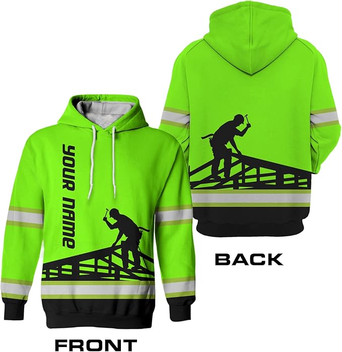 Matedecor High Visibility Hi Vis Hoodie for Men - Jobs Collection Custom Name Class 3 Reflective Safety Workwear