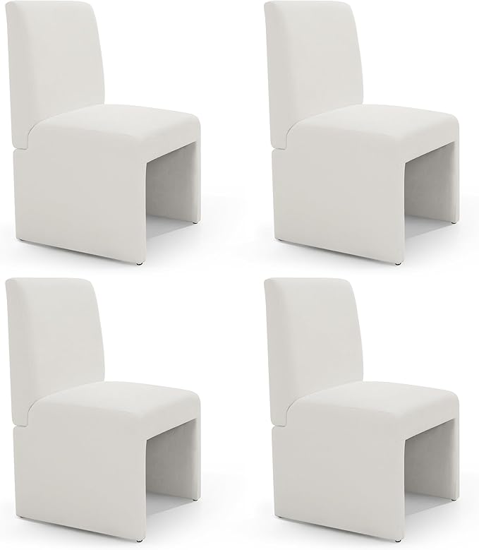 Upholstered Dining Chairs Set of 4 Modern Kitchen & Dining Room Chairs Linen Fabric Dining Chairs with Wooden Frame, White