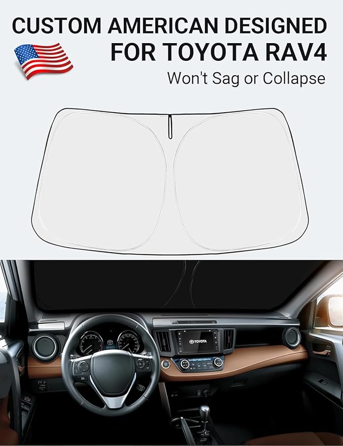 Proadsy Windshield Sun Shade for Toyota RAV4 2013 2014 2015 2016 2017 2018 Custom Fit LE XLE Premium Hybrid Crossover Foldable Sunshade Protector Sun Visor Blocks UV Rays Keep Car Cooler