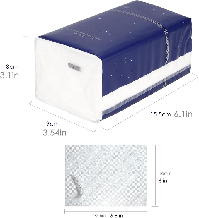 Soft Facial Napkins, Toilet Paper, Bag Cover, Not In Box, Disposable Facial Tissue, White Facial Paper Tissue, Material Native Wood Pulp Fiber NOT COTTON, 4-Ply, 3 Pack, 360 Sheet per Pack