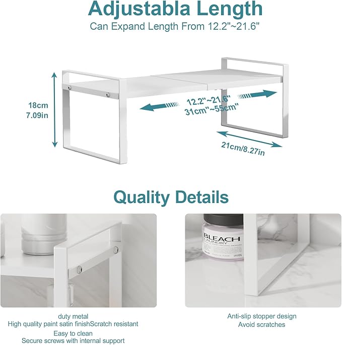 Cabinet Shelf Expandable Cupboard Under Sink Countertop Organizer Riser Rack for Kitchen Pantry Home Organization Extra Storage Space Saver Heavy Duty