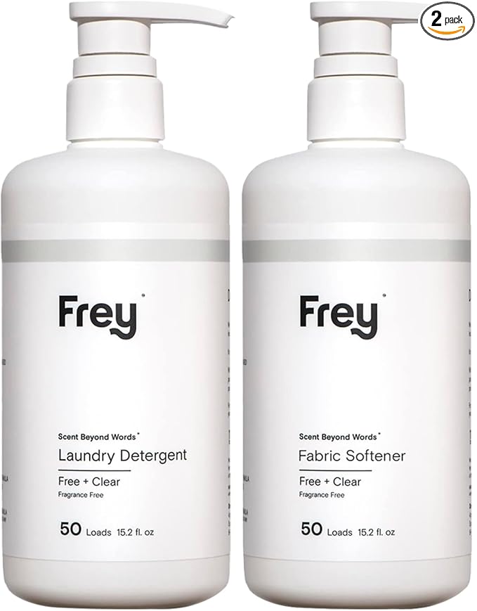 FREY Full Wash Laundry Care Bundle - Concentrated Liquid Laundry Detergent & Fabric Softener (Fragrance-Free)