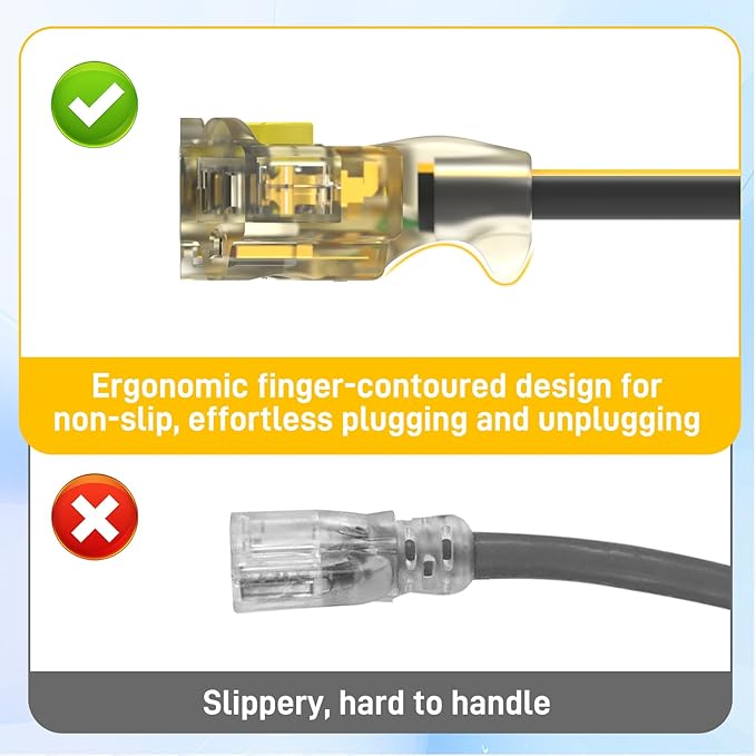 100FT Outdoor Extension Cord 12/3 Gauge Heavy Duty, 3 Prong Outlets with LED Light, 15A 1875W, ETL Certified, Locking Plug, Weather Resistant for Lawn Mower, Tools, Christmas Lights