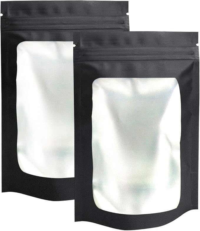 STUs 100 Pack Stand-Up Mylar Bags 3.1 x 5.1 Inch Resealable Smell Proof Bags with Clear Window Foil Pouch Bags Flat Bag Matte Black