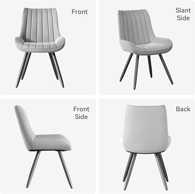 Dining Chairs Set of 2, Mid Century Modern Kitchen Chairs with Soft Cushion, Comfortable Upholstered Fabric Dining Room Chairs for Kitchen, Light Grey