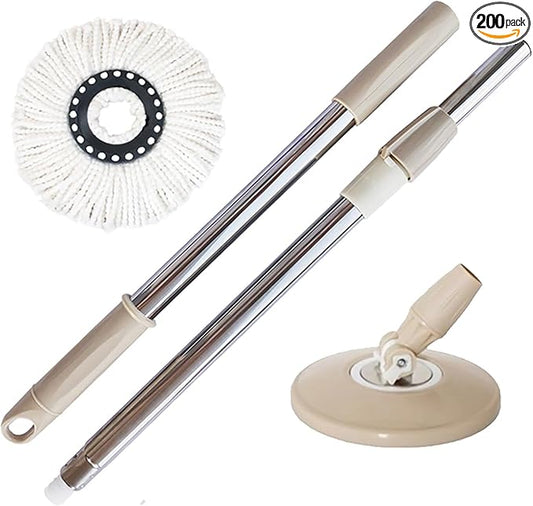 Spin Mop Replacement Handle, 47.6-inch 360 Degrees Rotating Telescopic Replacement Mop Stick with Robust Reinforced Plastic Disc for Spin Mop Bucket Cleaning System (Plastic Disc,Khaki)