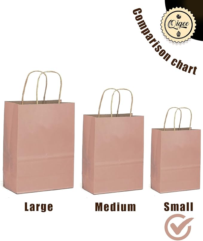 qiqee 32-Packs Fresh Pink Paper Gift Bags with Handles Bulk 8.26"×6"×3.15" Small Size Gift Bags Multiple Uses