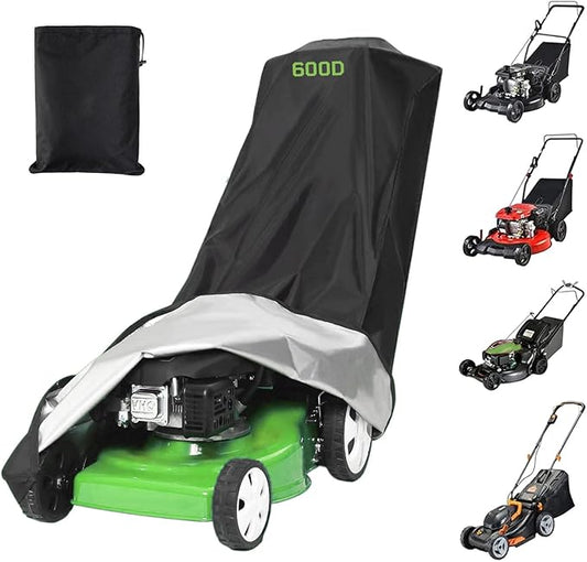 Outdoors Lawn Mower Cover - Heavy Duty 600D Polyester Oxford Waterproof, Dust UV Protection Universal Lawn Mower Cover with Drawstring & Cover Storage Bag (Black)
