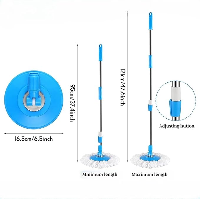 Spin Mop Replacement Mop Handle, 360 Degrees Rotating Telescopic Replacement Mop Stick with Robust Reinforced Plastic Disc for Spin Mop Bucket Cleaning System (Plastic,Black)