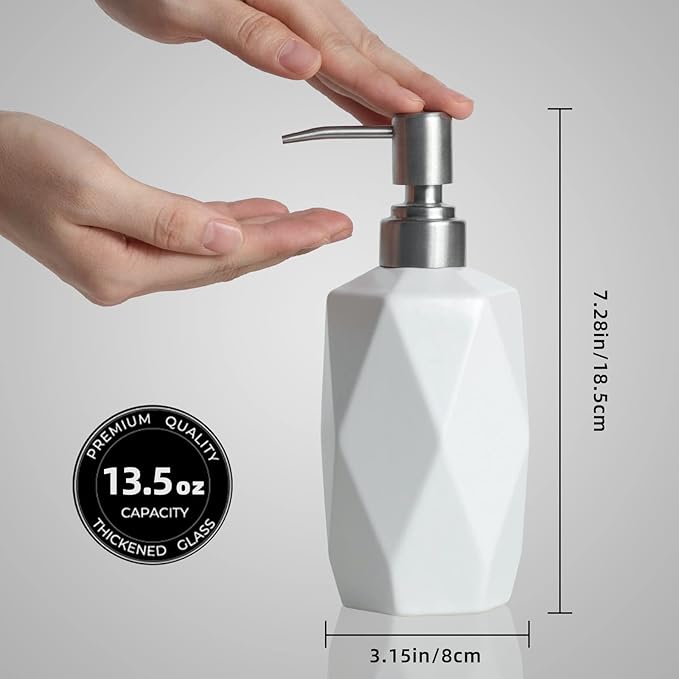 Soap Dispenser, 13.5oz Ceramic Soap Dispenser Bathroom for Kitchen & Bathroom (White, 2 Pack)