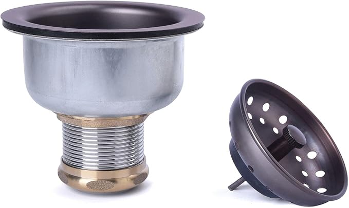 3-1/2 Deep Cup Kitchen Sink Drain Assembly, 304 Stainless Steel Construction with Fixed Post Basket and Long Extended Shank/CAS Approved and Oil Rubbed Bronze Finish