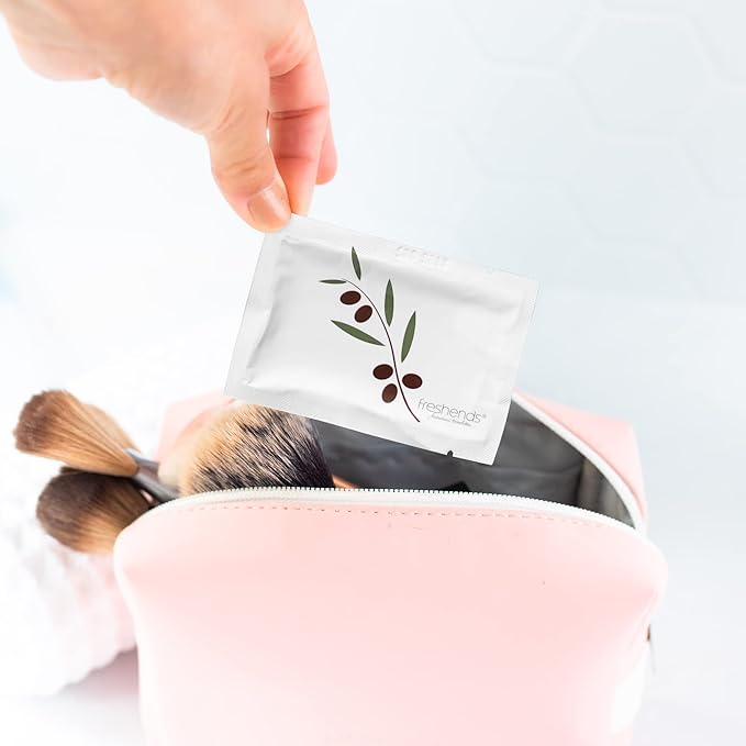 Freshends Flushable Individually Wrapped Wipes – 100 Bulk Pack Luxurious Towelettes, Guest Bathroom Essentials for Weddings, Restaurants, Bars & Clubs – Olive, Travel-Size, Disposable