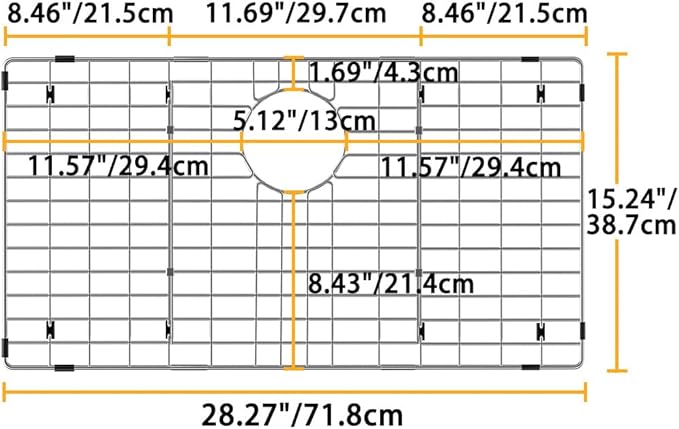 Sink Protector Kitchen Sink Bottom Grid Sink Grates,Stainless Steel,Rear Drain Hole,28.3"L×15.2"W