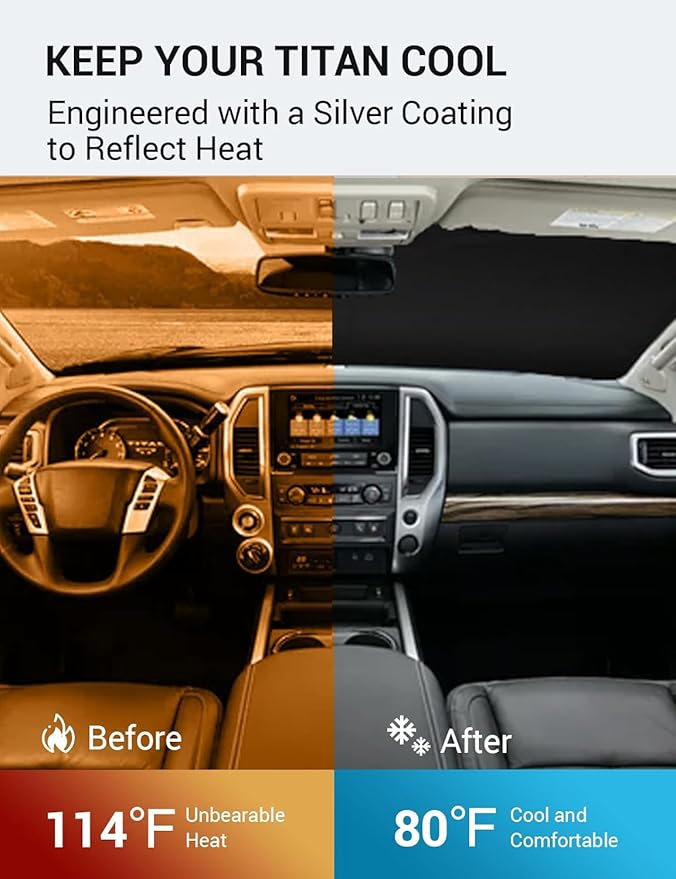 Proadsy 2025 Upgrade Windshield Sun Shade Custom Fit Nissan Titan 2020-2024 2025 4-Layer Foldable Front Sunshade Protector Sun Visor Blocks UV Rays Keep Car Cooler