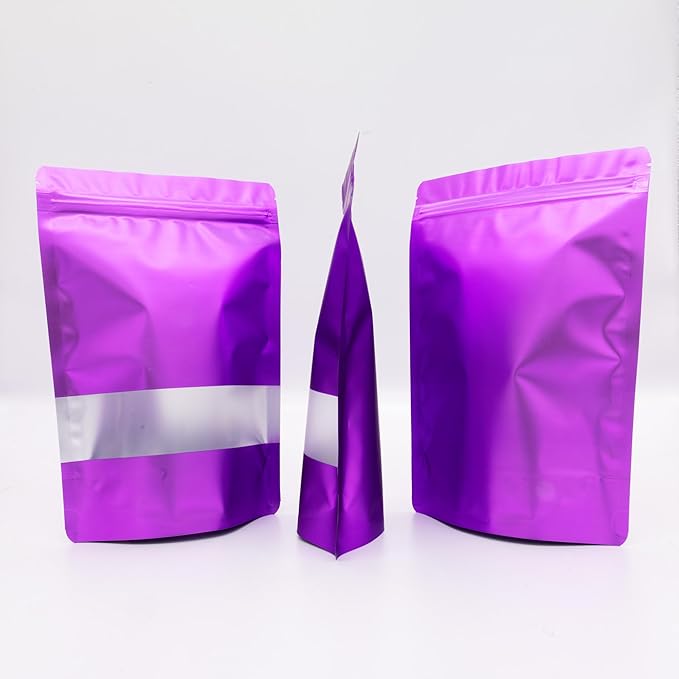 4CP 100 Pcs Purple Zipper Smell Proof Bags with Window, 6.3x9.5 Inch Stand Up Foil Pouches for Food Selfsealing Storage, Reusable Bag for Packaging Small Business, Cookies, Nunt, Candy