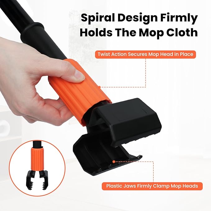 (2PK) Commercial Wet Mop Handles Replacement, Heavy Duty Jaw Clamp Style Mop Stick, Industrial Mop Grippers-Savety Orange