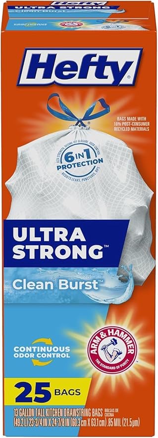 Hefty Ultra Strong Tall Kitchen Trash Bags, Clean Burst, 25CT + Slider Bags 20CT, + Slide Bags 32CT (Variety Pack)