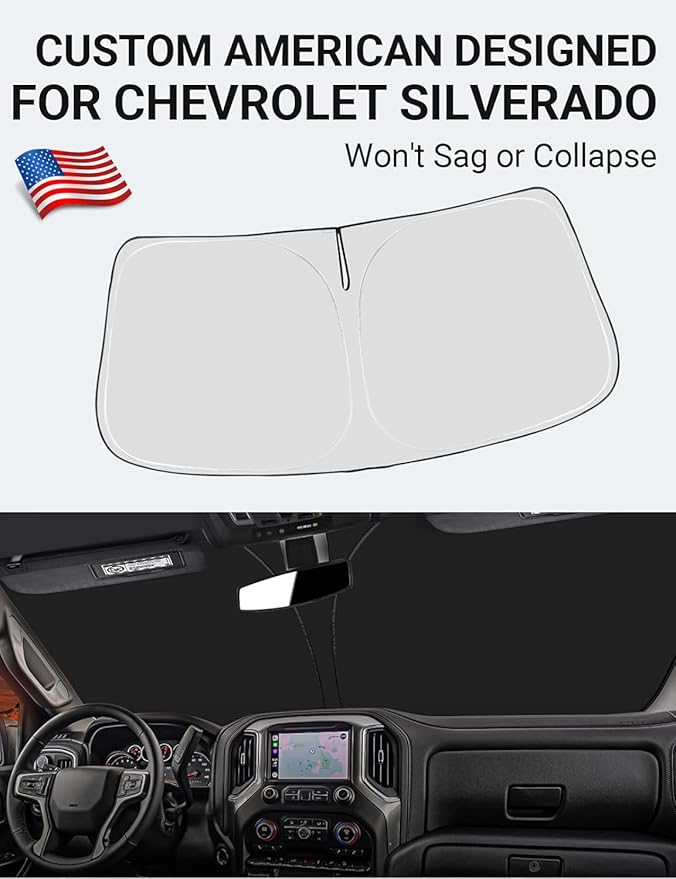 Proadsy Front Windshield Sunshade for Silverado 1500 2018 2017 2016 2015 2014 Custom Fit Foldable Sun Shade Protector, Regular cab, Crew cab, Double Cab 2Dr 4Dr Accessories