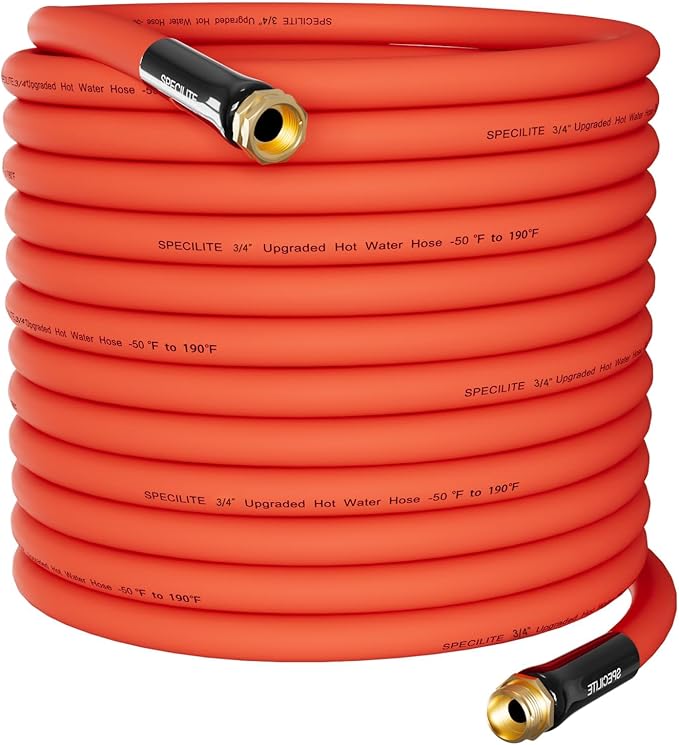SPECILITE 3/4" Hot/Cold Garden Water Hose 100 ft, -50℉-190℉,Flexible & Lightweight With 3/4" Brass Fittings for Yard, Outdoor, Farm, Red