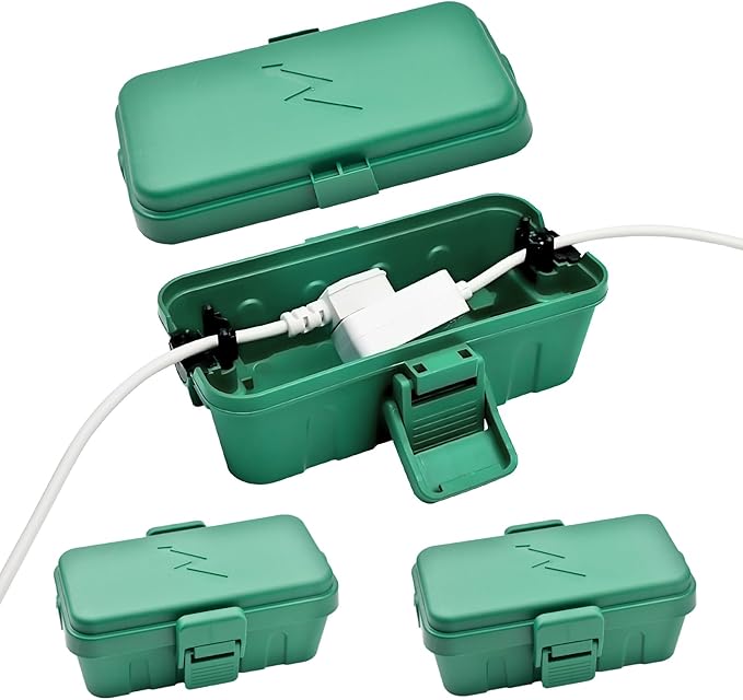 Hrensaw 3PCS Small Weatherproof Electrical Connection Box(Inner 5.5x3x2.2inch),Outdoor Electrical Box,Waterproof Extension Cord Covers for Plug, Extension Cables, Holiday Lights,Green