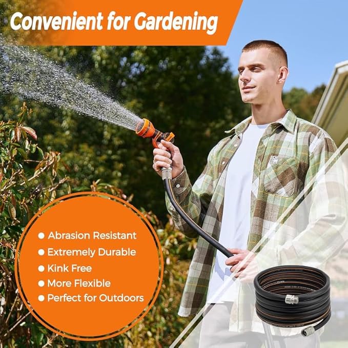 Giraffe Tools Garden Hose 50ft x 5/8", Custom Length, Heavy Duty, No Kink, Flexible, Rubber Garden Hose, Leakproof Water Hose with Male to Female Fittings, 600 Burst PSI