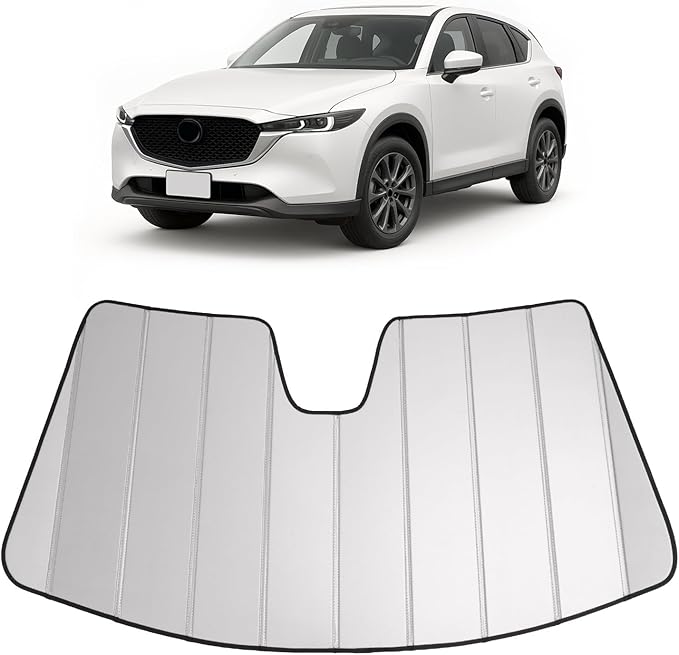 Front Windshield Sunshade Compatible with 2017-2024 Mazda CX-5 Plastic Silvery Window Sunshade Front