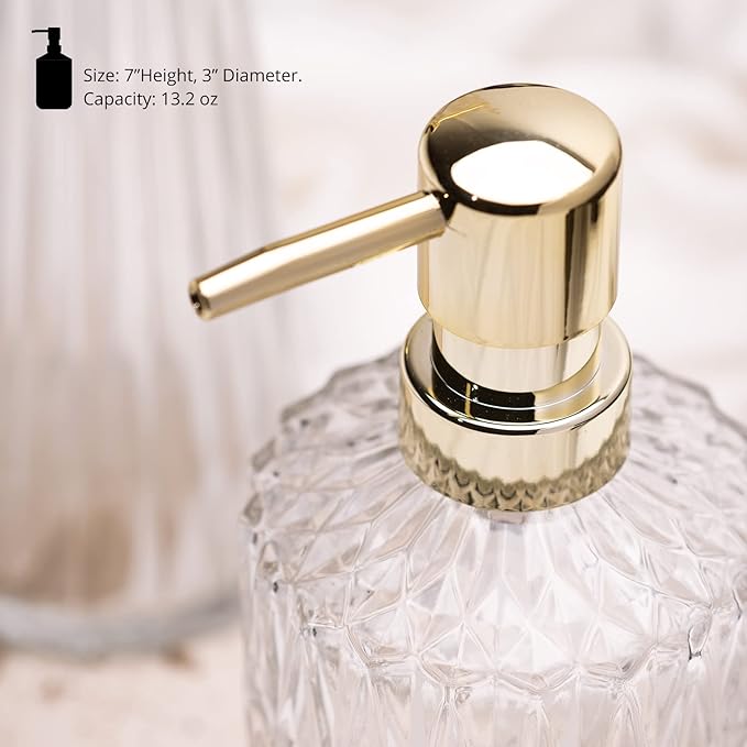 EMPO Clear Glass Soap Dispenser with ABS Plastic Pump, Crystal Lotion Dispensers for Kitchen Sink, Bathroom (2Pack Clear)