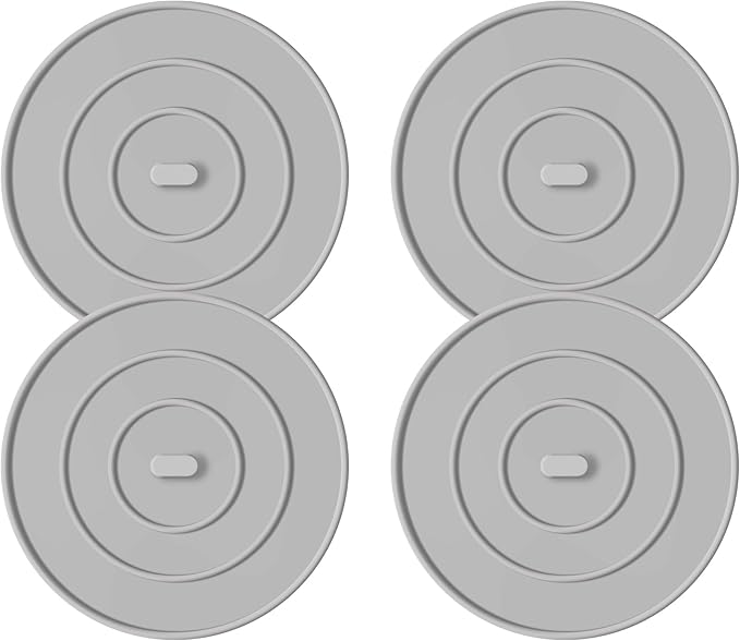 TJ POP Silicone Tub Stopper 4 Packs, Large Bathtub Stopper Drain Plug, Flat Suction Drain Cover for Kitchen, Drain Stopper Bathroom Accessories and Laundry, Gray