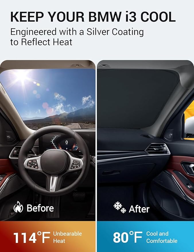 Proadsy Windshield Sun Shade for BMW i3 2014-2022 Foldable Front Sunshade Protector Sun Visor Blocks UV Rays Keep Car Cooler Accessories