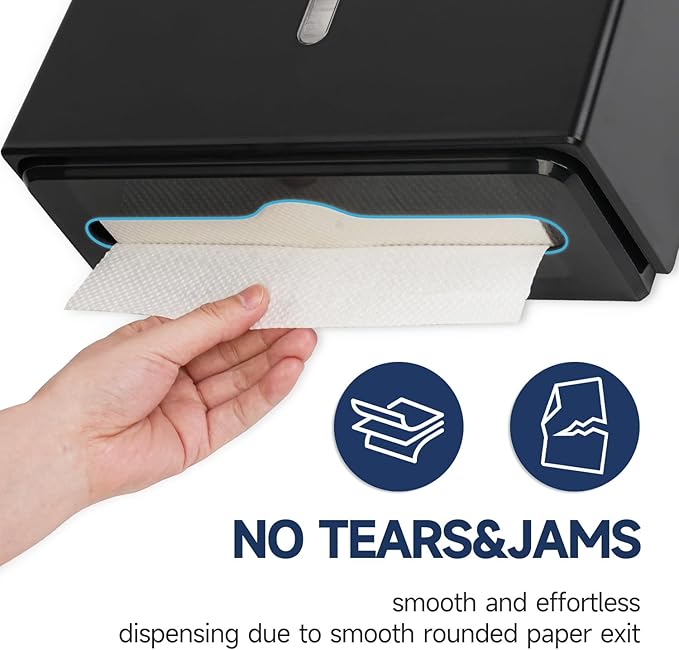 AIKE 200 Sheets Wall Mount Paper Towel Dispenser with Clear Window.Fit Multifold Paper Size 10"x3.1" or Smaller,Black Finish