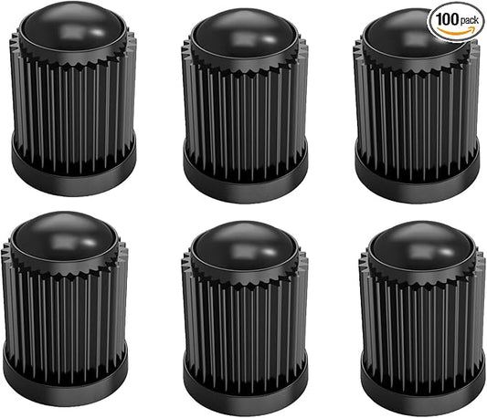 100 Pcs Valve Stem Caps Tire Caps Plastic Black Valve Tire Covers for Car, SUV, Bike, Bicycle, Truck, Motorcycle, Dust Proof, with O Rubber Ring