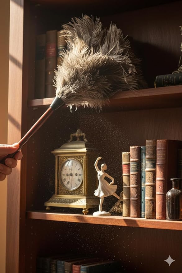 28-29" Natural Ostrich Feather Duster with Long Wooden Handle - Eco-Friendly & Reusable for Cleaning and Dusting