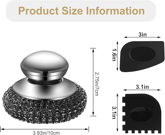 Onewly 2Pack Steel Wool Scrubber Set, Stainless Steel Scrubber with Stainless Steel Handle, for Cleaning Dishes, Cast Iron, Stock Pots, Pans, Griddles, Grills