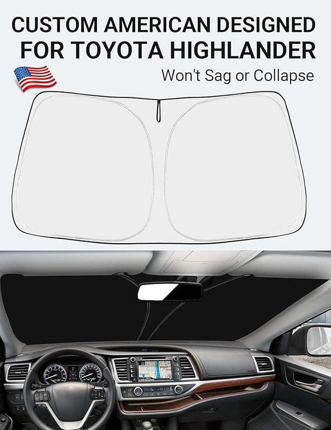 Proadsy 2025 Upgrade Windshield Sun Shade Custom Fit Highlander L LE XLE 2014-2019 4-Layer Foldable Front Sunshade Protector Sun Visor Blocks UV Rays Keep Car Cooler