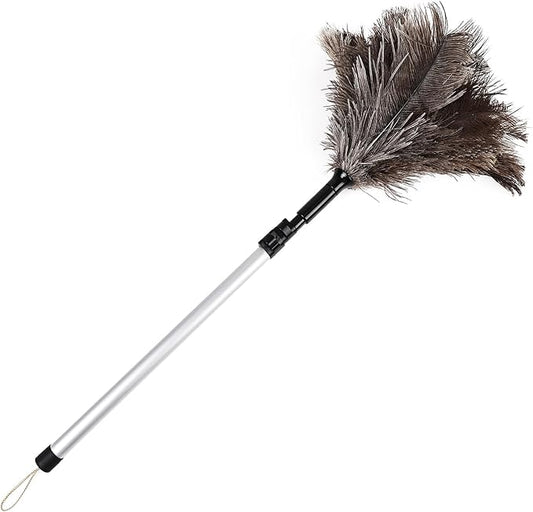 Ostrich Feather Duster 26-49 Inch | Extendable Feather Duster with Aluminum Pole | Long Feather Duster for High Ceilings, Fans & Delicate Cleaning