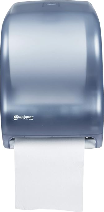 San Jamar Tear-N-Dry Classic Paper Towel Dispenser Dispenses Universal Paper Rolls with Touchless Dispensing for Bathroom, Kitchens, Restaurants, and Cafeterias, Plastic, Arctic Blue