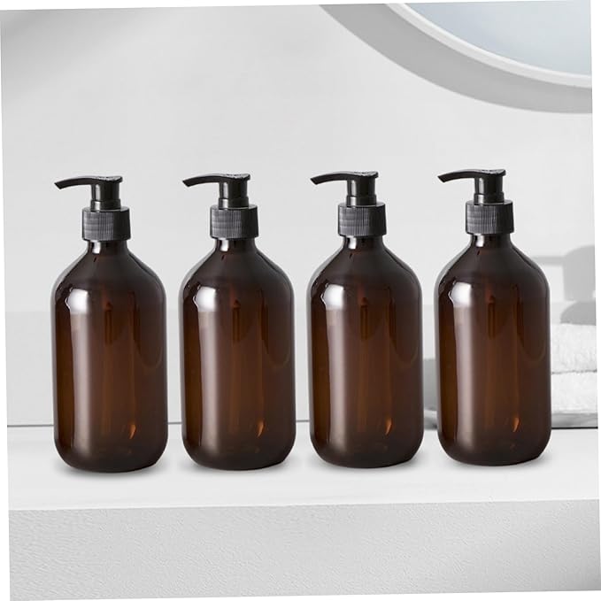 Pump Bottle Dispenser, 4PCS Soap Dispenser with Pump, 500ml/17oz Plastic Shampoo, Refillable Lotion Bottle for Cream
