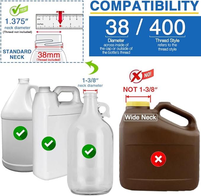 4Pcs Gallon Jug Syrup Pump Dispenser, 38-400 Leak Proof Pump for Gallon Jug - Lotion Shampoo Pump Cap Included, Fits 1 Gallon Bottle 64oz 128oz Shampoo Laundry Detergent Containers
