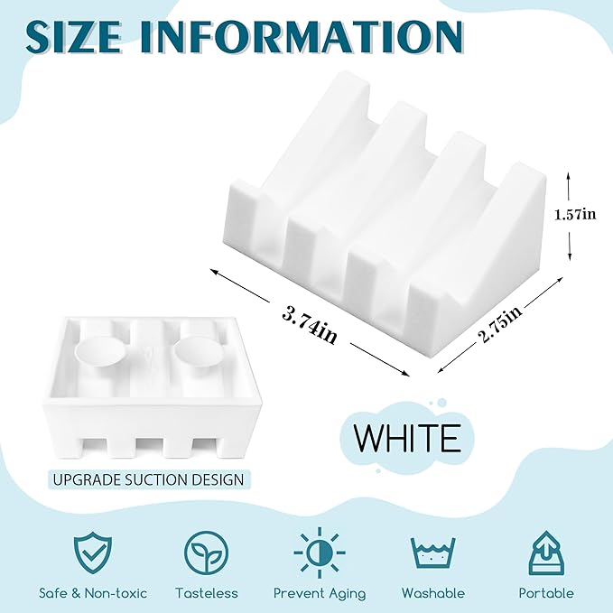 Silicone Soap Dish with Drain, Upgrade Double Suction Cups at The Bottom for Anti-Slip and Stability, Soap Dish Shower Waterfall Bar Soap Holder Tray with Drain Soap Holder (3, White)