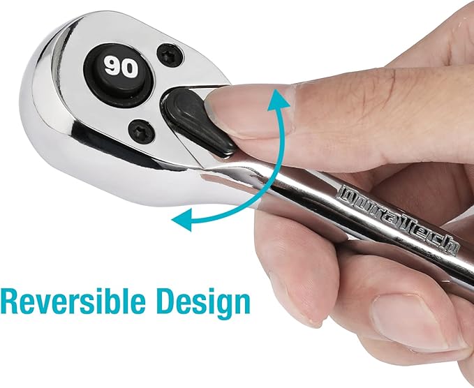 DURATECH 1/2-Inch Drive Ratchet, 90-Tooth Quick-release Ratchet Wrench, Reversible, Chrome Alloy Made, Full Polished, Stocking Stuffers for Men Women Gifts for Men Gifts for Women Gifts for Dad