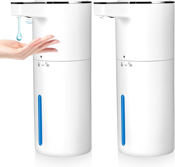 Touchless Automatic Liquid Soap Dispenser,2 Pack 13.5oz Smart Sensor Hand Wash Dispenser, USB Rechargeable & Adjustable for Bathroom Kitchen Sink, White