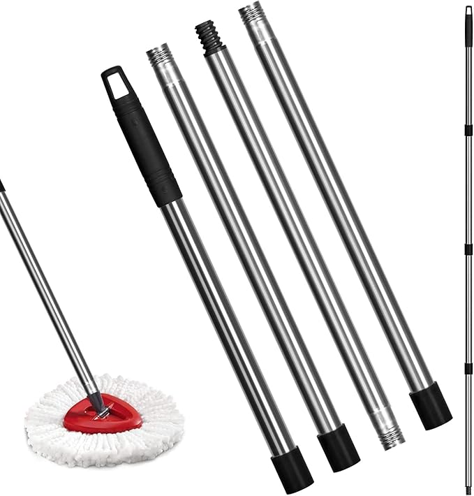 Qulable Spin Mop Replacement Handle - 4-Section 30" to 58" Mop Handle Replacement Stick Compatible with O-Ceda Spin Mop, EasyWring Mop Handle for Floor Cleaning(Mop Head&Base not Include) (Black)