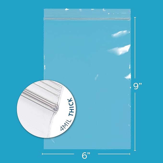 Clear Plastic Reclosable Zip Bags - Bulk GPI Case of 1000 6" x 9" 2 mil Thick Strong & Durable Poly Baggies With Resealable Zip Top Lock For Travel, Storage, Packaging & Shipping.