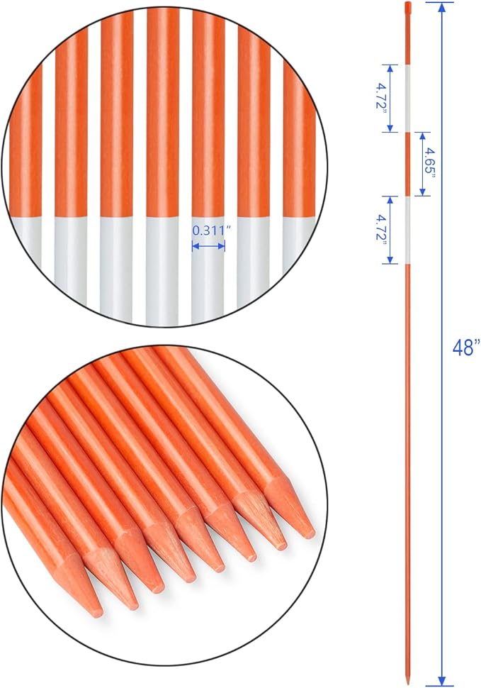 Driveway Markers, 50 PCS Snow Stakes 5/16” Diameter Fiberglass Reflective Hi-Visibility Safety Orange Snow Poles with Protection Gloves for Parking Lots, Walkways (50 PCS)