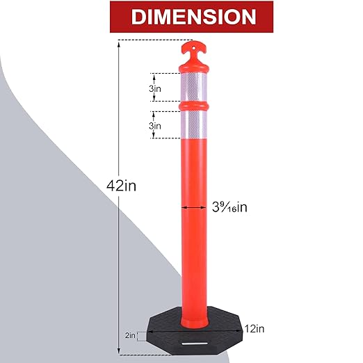 OrangeStar 42" Traffic Delineator Posts, 6 Pcs Orange Delineator Cones with Heavy Duty Rubber Base for Road Safety, Parking Lots